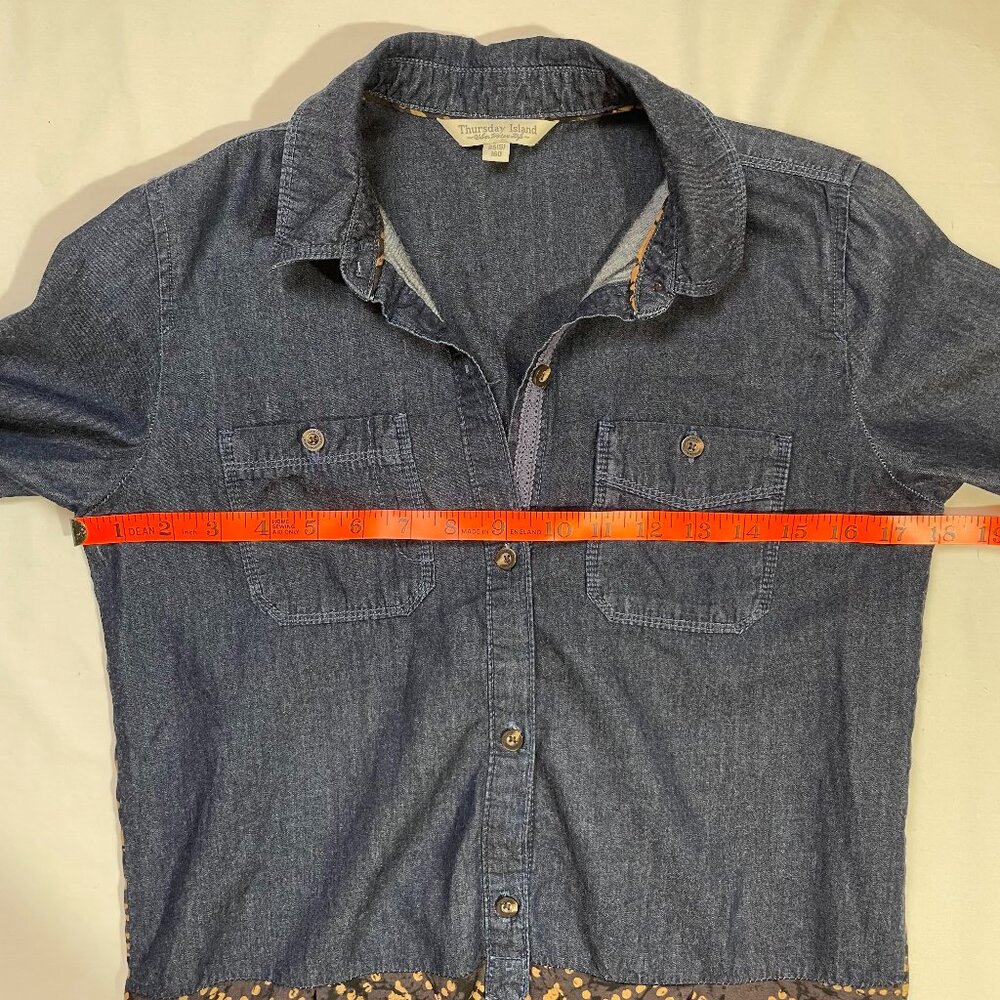 Thursday Island Denim Batik Dress Lightweight Drop Waist Rollup Sleeves Size S - Picture 9 of 15